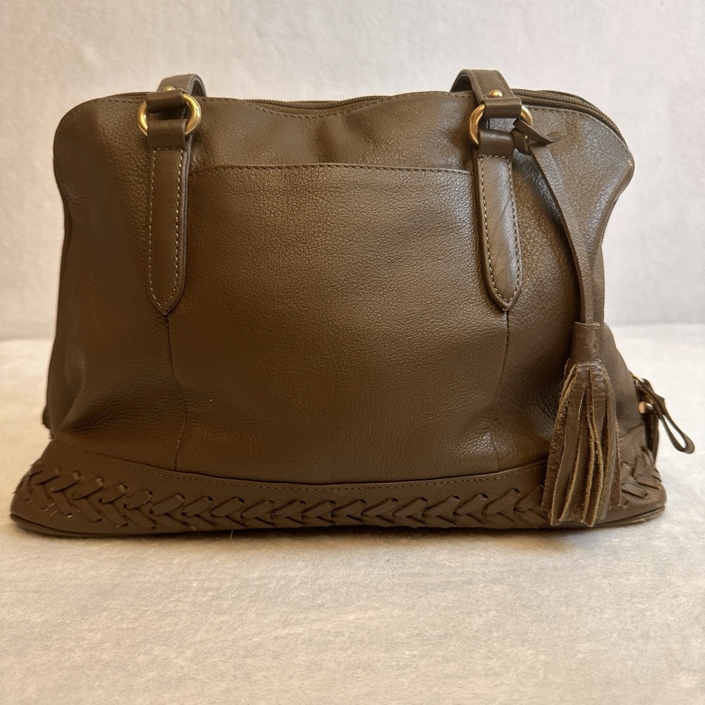 Great American Leather Works Brown Pebbled Leather Shoulder Bag Braided Tassel